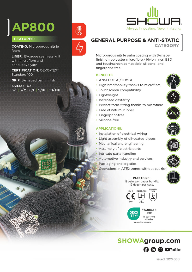 Carica immagine in Galleria Viewer, SHOWA AP 800 MIC. SPALM. NITRILE ANTIST. ESD